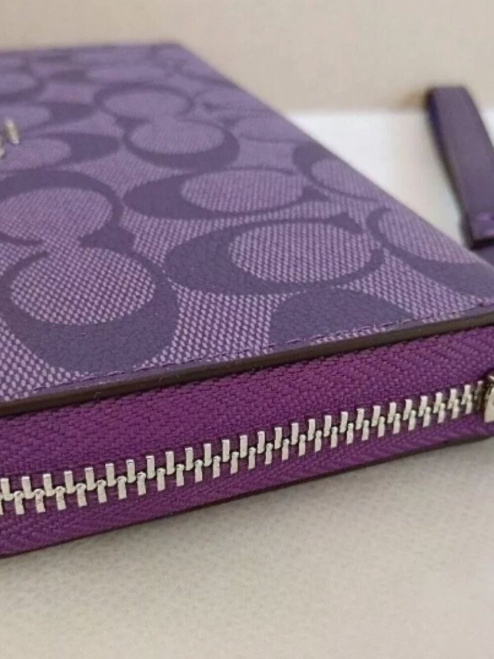 COACH Long Round Zip Wallet with Strap Purple Signature C4452